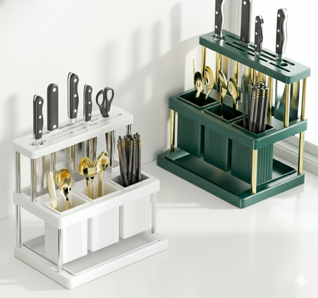 LuxeStack™ Dual-Tier Culinary & Knife Station